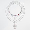 Layered Cross Necklace for Women Rhinestone Pearl Cross Choker Necklace