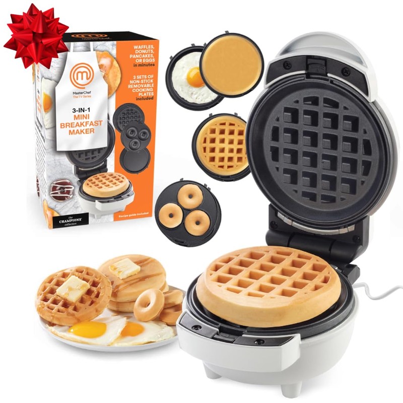 MasterChef 3-in-1 Mini Holiday Breakfast Maker- Make Eggs Pancakes Donuts