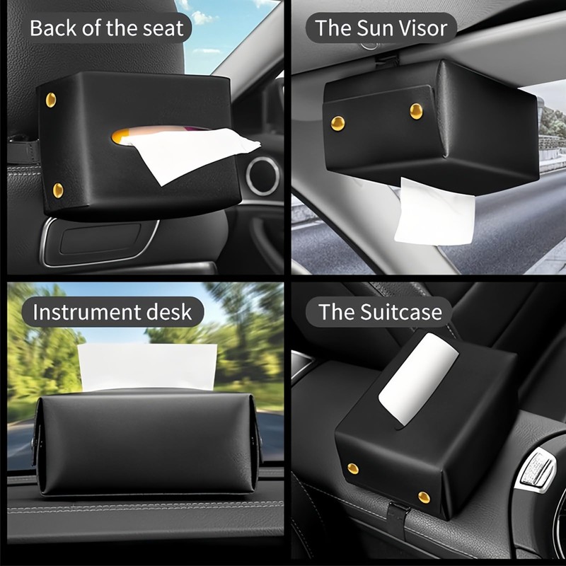 Taoluwin Premium PU Leather Car Tissue Holder - Hanging Tissue