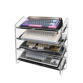 Acrylic Keyboard Display Stand,Mechanical Keyboard Storage Rack,Multilayer Acrylic Organizer,Desktop Shelf Holder for Customized Keyboard (4 Tiers,Short)