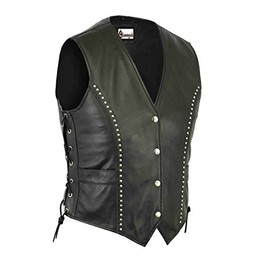 Classyak Women's Motorcycle Leather Biker Vest Black 4X-Large