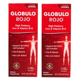 Globulo Rojo Liquid Dietary Supplement, B Vitamins / Iron 16 OZ (2 BOTTLES) 1/26
