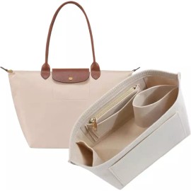 Longchamp 롱샹 르 플리지 L 토트백용 OAIkor 지갑 정리함 삽입물 컵 홀더가 있는 펠트 경량 대형 토트 디바이더 [Grey] Longchamp Le Pliage L Tote Bag OAIkor Wallet Organizer Insert with Cup Holder Felt Lightweight Large Tote Divider [Grey]