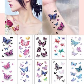 나비 수채화 타투 스티커 인스턴트 헤나 도안 대형 컬러 문신 판박이 Butterfly Watercolor Tattoo Sticker Instant Henna Design Large Color Tattoo Transfer