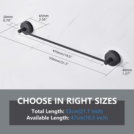 YOHOM Suction Cup Towel Bar for Shower 17 Inch Stainless Steel Bathroom Towel Rack Suction Washcloth Holder Vacuum Hand Towel Bar for Glass Shower Door Removable Towel (Matte Black, 22 INCH)