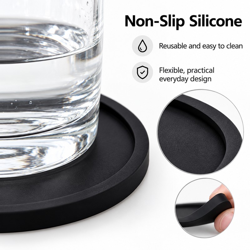 Non-Slip Silicone Drink Coasters Set of 6 – Heat-Resistant Table