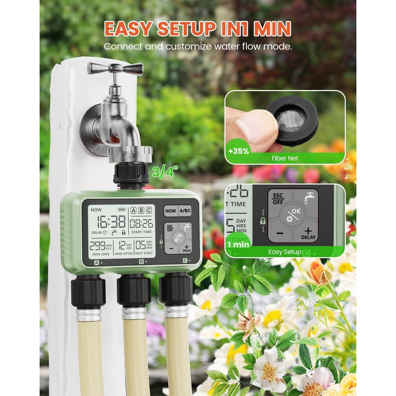 Sprinkler Timer 3 Zone Water Timer for Garden Hose Programmable