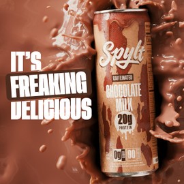 Spylt High Protein Chocolate Milk with 60mg Caffeine & 20g Protein - 90 Calories, Ready to Drink, Sugar Free, Lactose Free Milk, Perfect for Workout Recovery & Afternoon Pick Me Up - 12 Count