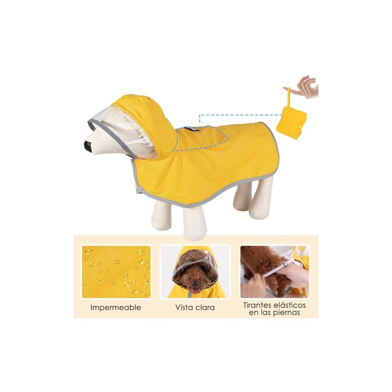 SlowTon Impermeable para Perros, Transparente Doble Capa Capucha, Impermeable para