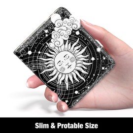 Rouidr Womens Wallet, RFID Small Slim Wallet for Women, Cute Bifold Leather Pocket Credit Card Holder Ladies Mini Purse with Zipper Coin Pocket & ID Window, Abstract Sun