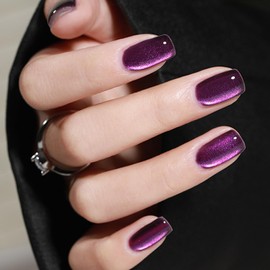 AHAMIOU Crystal Cat Eye Gel Polish Kits Magnetic Nail Polish Set Holographic Cats Eyes Gel Nail Polish Shiny Diamond Glitter Gel with Magnet Stick (Purple)