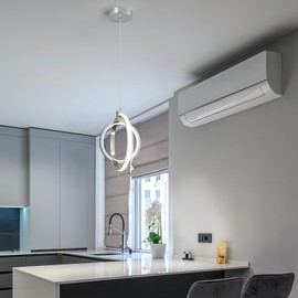 BNHHLZ Modern LED Chandelier Chrome Ring Pendant Light Fixtures 4000K Dimmable Height Adjustable Pendant Lighting for Dining Room Kitchen Island Bedroom Living Room Foyer（1-Pack）…