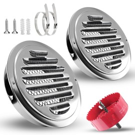 xianzhanEU Set of 2 Ventilation Grille Round, Stainless Steel Exhaust Grille 100 mm, Ventilation Flap, with Metal Hole Drill and 2 Hose Clamps, Stainless Steel Length Terms, for Kitchen Cabinet Shower
