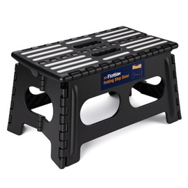 Flottian 9" Folding Step Stool for Adults and Kids 15-Inch Extra Wide Stool Holds Up to 300 lbs,Non-Slip Folding Stools with Handle,Compact Plastic Foldable Step Stool for Bathroom,Kitchen,ect,Black