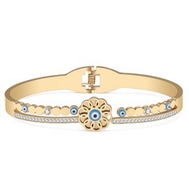 RAIDIN Stainless Steel 18K Gold Silver Plated Cute Evil Eye Bangle Bracelet for Women Lucky Evil Eyes Bracelets Protection Crystal Jewelry for Birthday Party Gift Charms (Gold-062)