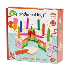 Tender Leaf Toys - Rainbow Birthday Cake - Pretend Play Food Toy with Candles and Server, Birthday Party decoration or gift for kids - Develops Social Skills and Imaginative Play for Children - Age 3+