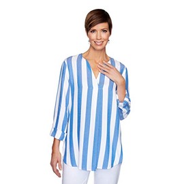 Ruby Rd. Playera Ligera con Cuello Dividido y Rayas para Mujer, Azul (Capri Blue Multi), S
