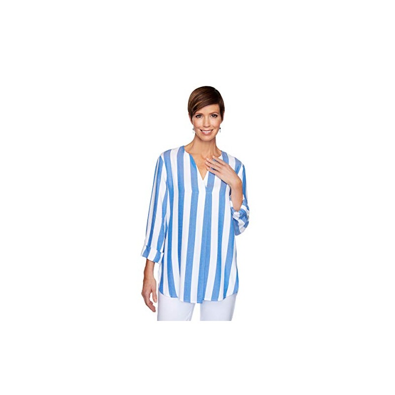 Ruby Rd. Playera Ligera con Cuello Dividido y Rayas para