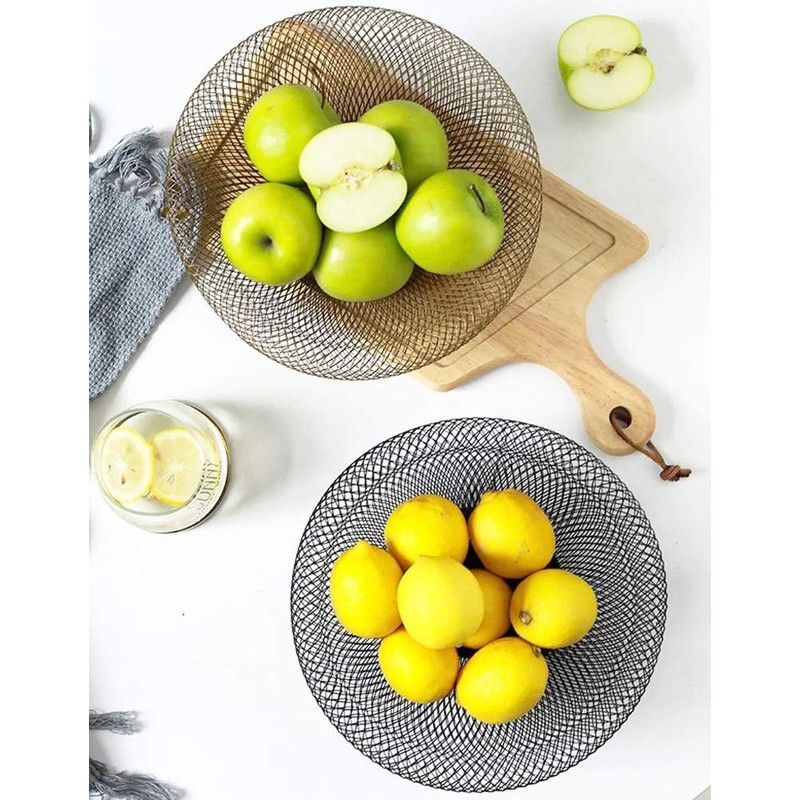 HYOATREA Mesh Fruit Bowl Decorative Fruit Basket Metal Candy Dish