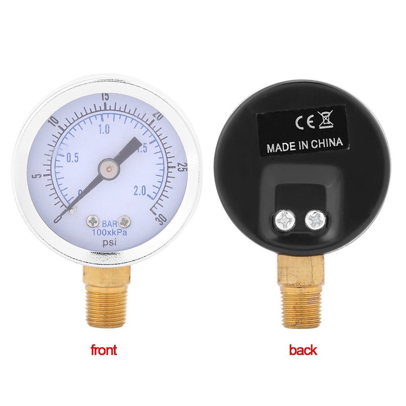 Low Pressure Gauge, 0-30psi 0-2bar Mini Dial Hydraulic Pressure Gauge,