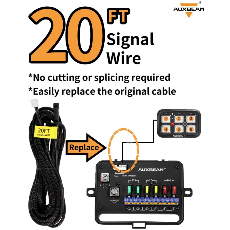 Auxbeam 20FT Signal Wire for Auxbeam Switch Panel, 4Pin Wiring
