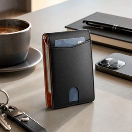 Slim RFID Card Holder Wallet for Business and Travel – Microfiber Synthetic Leather Money Clip for Men