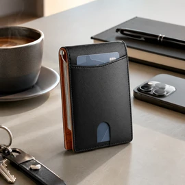 Slim RFID Card Holder Wallet for Business and Travel – Microfiber Synthetic Leather Money Clip for Men