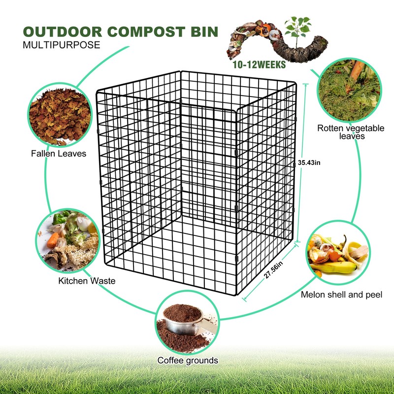Large Compost Bin Outdoor, Square Mesh Garden Wire Compost Bin