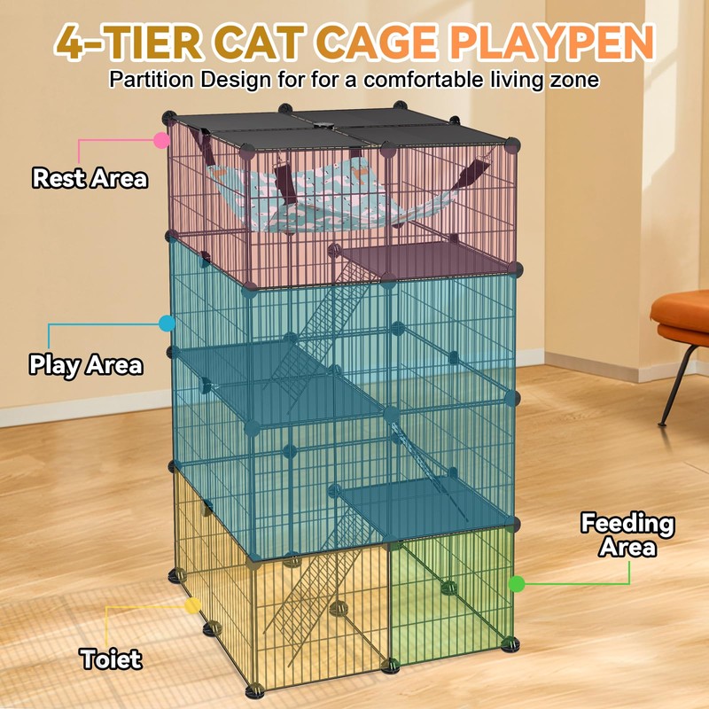 VISCOO Cat Cage, 4-Tier DIY Cat Enclosures Catio, Cat Playpen
