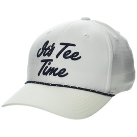 PGA TOUR Tee Time Script Golf Cap, Pre-Curved Visor, Ventilated and Durable, Performance Hats for Men, Bright White