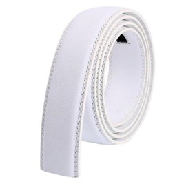 Glamicci Mens Ratchet Leather Belt without Buckle-35mm 1 3/8”| Adjustable Sliding Type Strap Only No Buckle|Autolocking Belt Strap AST(02White Strap125)