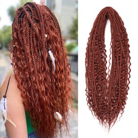 Pouweney 24 Inch 3 In 1 DE Dreadlock Extensions Sets, 30 Strands Mixed Copper Red Synthetic DE Dreads Extensions, 100% Handmade Soft Double Ended Curly Boho Wavy Dreads for Girls