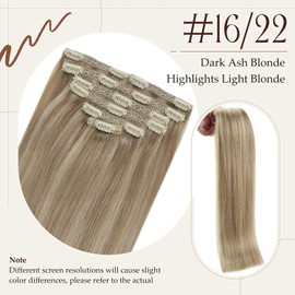Sunny Clip in Hair Extensions 22inch Blonde Hair Extensions Clip ins Highlights Light Blonde Mixed Golden Blonde Clip in Hair Extensions Real Human Hair 120g 7pcs