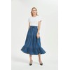 Tronjori Womens A Line Long Midi Denim Skirt Tired Pleated