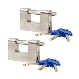 Mytee Products (2 Pack) 3-1/8" D-Shaped Heavy Duty Padlock w/Key for Shipping Containers - Stainless Steel 304 Shipping Container Lock for Garage Door, Storage Unit, Fence, Shed, Warehouse (3 Keys)