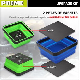 Prime - Juego de bandejas magnéticas plegables de 1 actualización, paquete de 3, herramientas magnéticas plegables, cuencos cuadrados de silicona de 4.25 pulgadas con base magnética almacena y organiza piezas pequeñas y herramientas