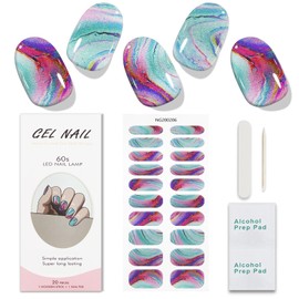 JMEOWIO Gel Nail Stickers Marble Blue Purple Semi Cured Gel Nail Strips Wraps UV/LED Nail Supplies Nail Art Design Decoration Accessories