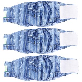 Wegreeco Jeans Washable Male Dog Diapers (Pack of 3) - Washable Male Dog Belly Wrap (X-Small - 9"- 10.5" Waist)