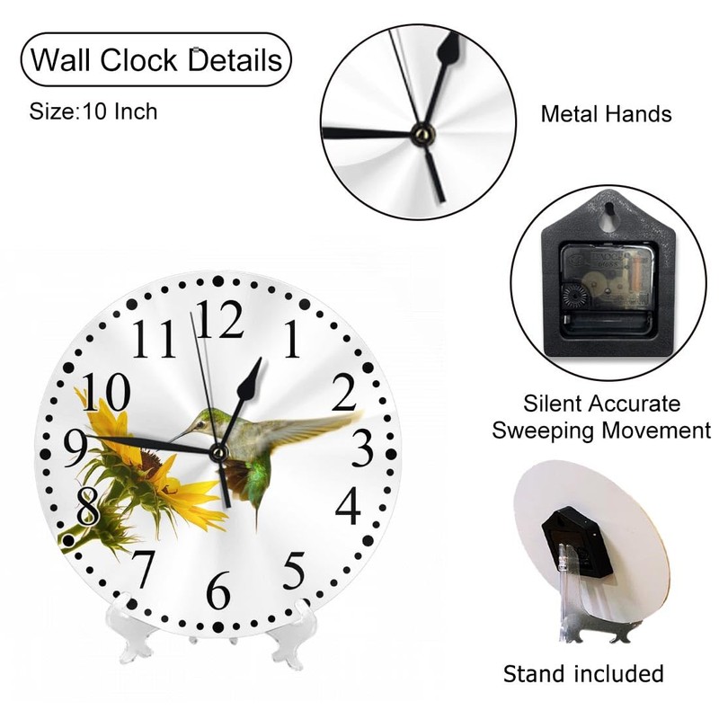 KEEPSUPER Clock Hummingbird Wall Clock 10 Inch Silent Non-Ticking Clocks