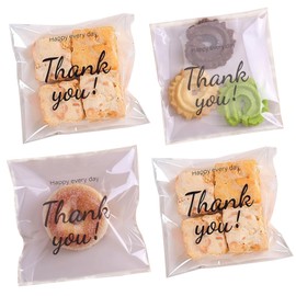 200 Stück selbstklebende Keksbeutel, 15 x 15 cm, Dankeschön, bedruckte Leckerli-Tüten, Kekse, Bäckereien, Dekoration, Geschenktüten, DIY Kunststoff, individuelle Keksbeutel