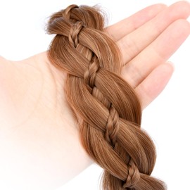 GLEDOLA Wide Braided Headband with Teeth Synthetic Hair Plaited Headband High Elasticity Braids Hair Band Hairpiece for Girls Women (Strawberry Blonde, Wide)