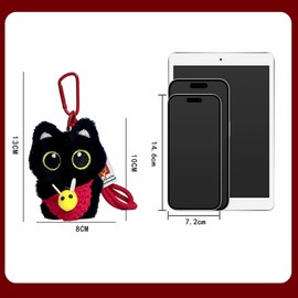 QUIBBLY Black Cat Keychain, Plush Cute Pendant for Handbags, Backpacks, Wallet with Detachable Bag DIY Trinket Gifts (Green)