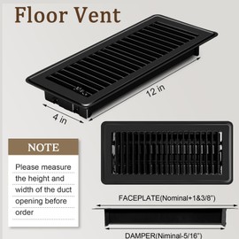 8 PCS Floor Register 4x12 Inch Heavy Duty Floor Vents, Metal Heat Air Vent Covers Rust Proof Finish 4 x 12'' Vent Covers for Home Heater Registers Grilles & Vents (8, Black, 4x12 Inches)