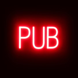 SpellBrite PUB Sign for Bars & Pubs | Food-Related Signs with Neon Look, Red LED Light | 12.8" x 6.3"