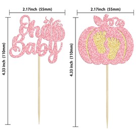 24 piezas de decoración de calabaza, diseño de calabaza, diseño de calabaza, con purpurina rosa, para decoración de tartas de baby shower, temática de calabaza, revelación de género, suministros de fiesta de cumpleaños para niños