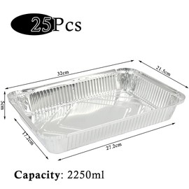 DODUOS Pack of 25 Aluminium Drip Trays - Aluminium Trays 32 x 21.5 cm, Grill Trays 2250 ml - Rectangular Food Container - Heat Resistant Collection Trays