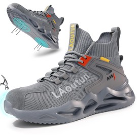 LAoutun Steel Toe Shoes for Men and Women Comfortable Lightweight Work Safety Shoes Puncture Proof Slip Resistant Indestructible Sneakers Construction Work Utility Grey Sneakers