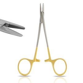 Soporte para agujas Mayo Hegar de 6 pulgadas con puntas de carburo de tungsteno, mandíbulas dentadas, acero inoxidable de alta calidad, chapados en oro, instrumentos veterinarios dentales