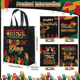 Blosssound 32 Pcs Juneteenth Bags Bulk Non-woven Happy Juneteenth Gift Bags with Handle 12 x 10 x 4 Inch Reusable African American Treat Goody Bag for June 19th Freedom Festival Supplies