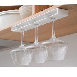 Criativo live 2pcs Wine Glass Holder,Under Shelf Cabinet Wine Glass Rack, Plastic Stemware Rack,Glassware Drying Storage Hanger for Kitchen,Bar and Restaurant (White Style A)
